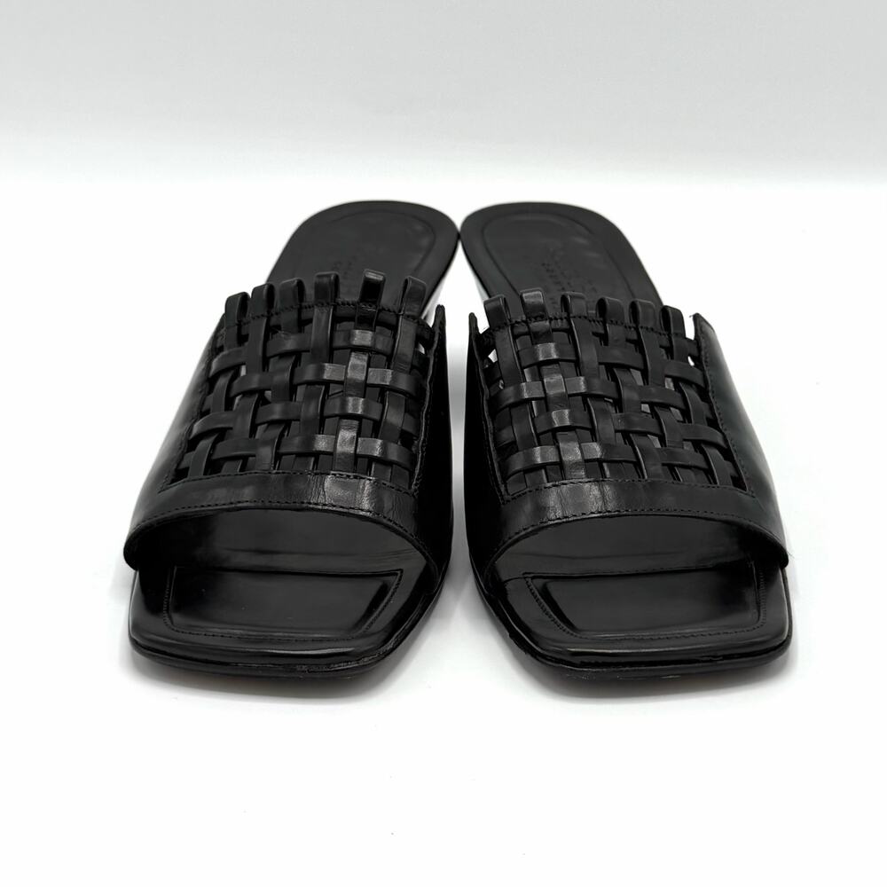 Cole Haan Kalista Black Woven Leather Mule Sandals Kitten Heel Size 5B Italy - Picture 2 of 10